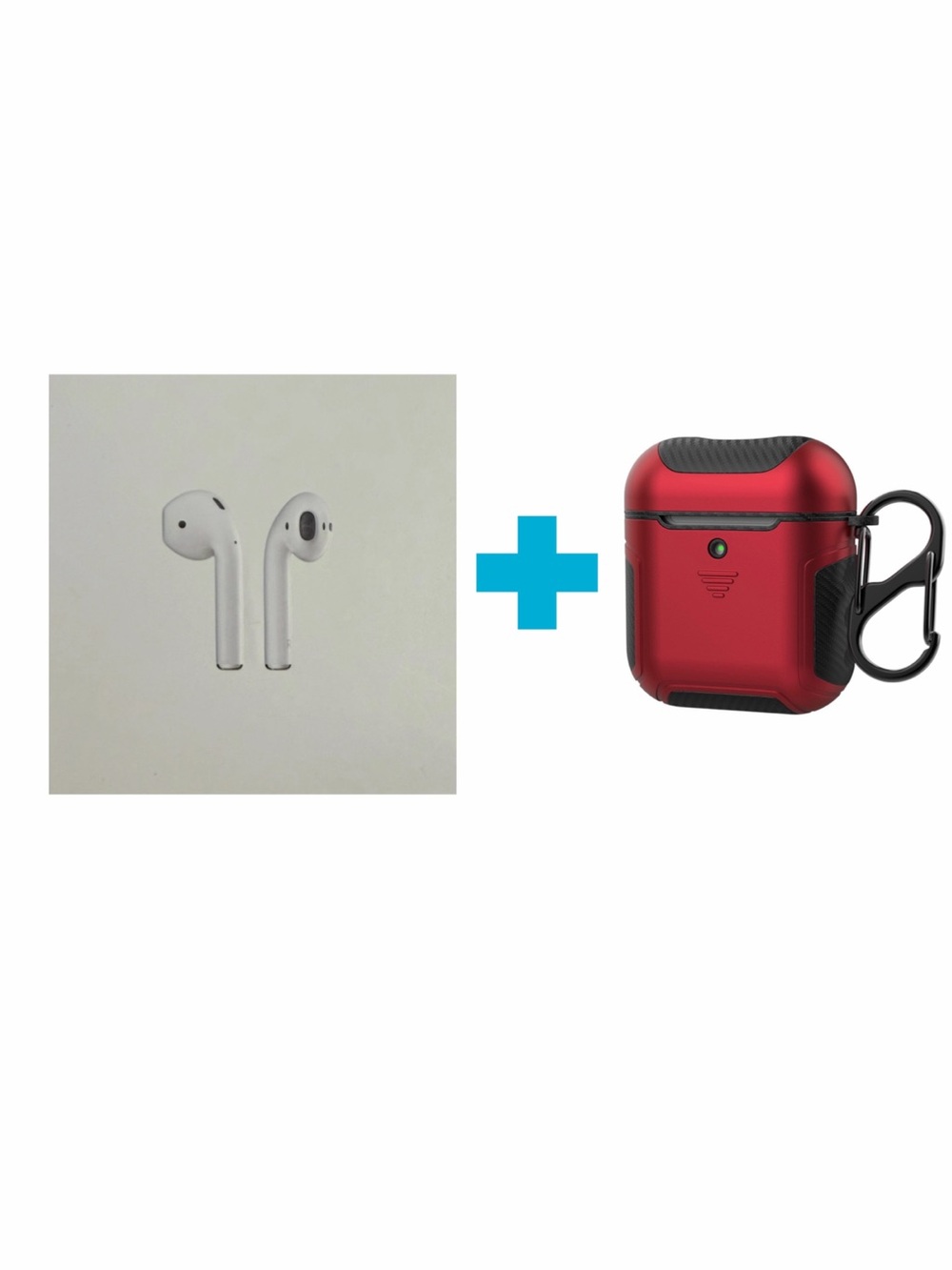 NIB Apple 2nd Generation Wireless Earbuds (AirPods) +Red ORETech Shockproof case
